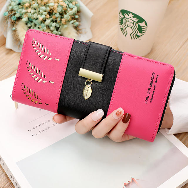 Korean-style Spliced Color Hollow Leaf Wallet for Women