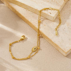 Dainty two layer diamond evil eye stainless steel bracelet