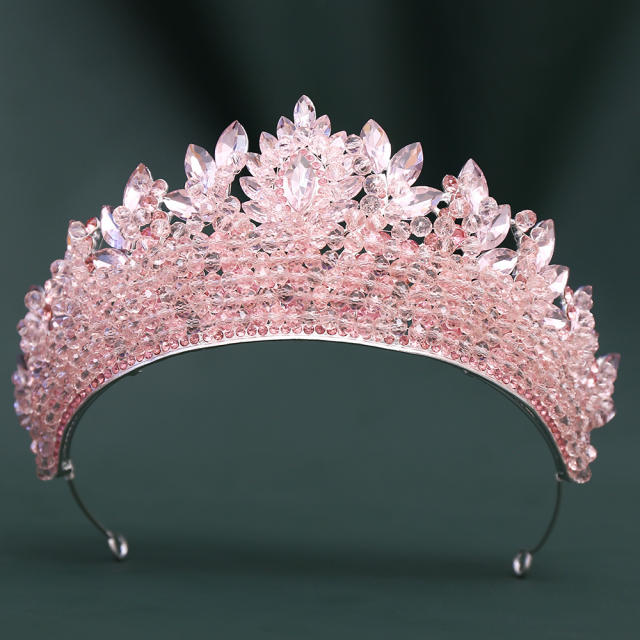 Handmade colorful crystal bead wedding party queen hair crown