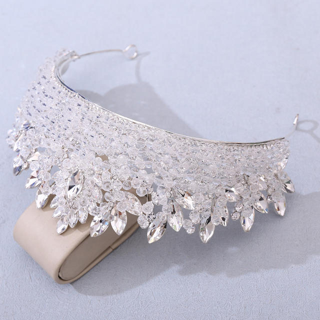 Handmade colorful crystal bead wedding party queen hair crown