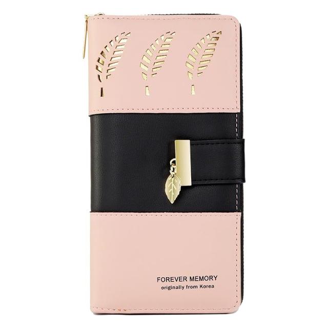 Korean-style Spliced Color Hollow Leaf Wallet for Women