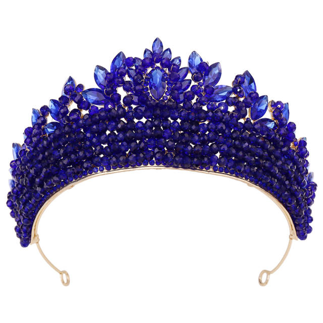 Handmade colorful crystal bead wedding party queen hair crown