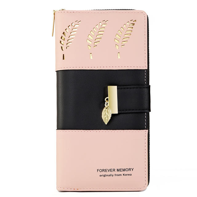 Korean-style Spliced Color Hollow Leaf Wallet for Women