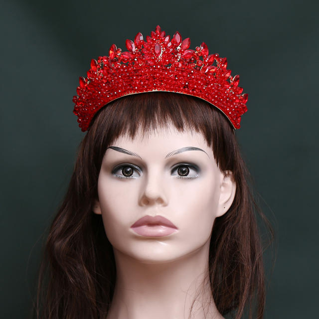 Handmade colorful crystal bead wedding party queen hair crown