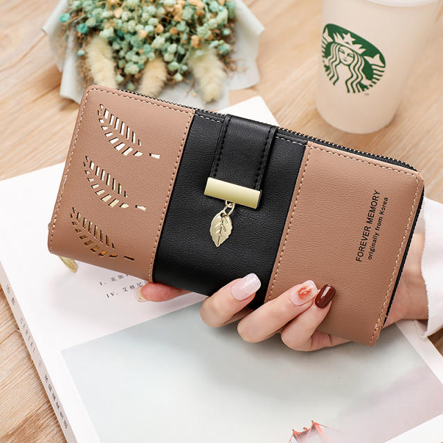 Korean-style Spliced Color Hollow Leaf Wallet for Women