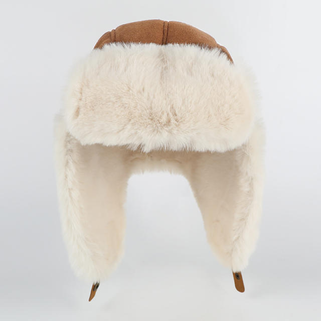Autumn Winter Suede Hat Plush Thickened Ear Protection Hat Warm Rabbit Fur Gloves Outdoor Cold Protection suit