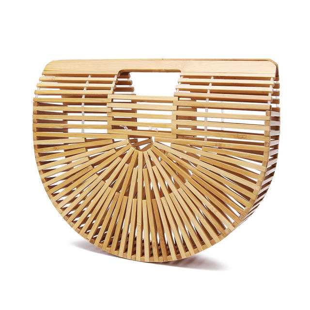 Vegetable Basket Bamboo Bag Outdoor Beach Bag Handbag Rattan Women's Straw Bag