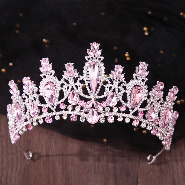 Delicate colorful glass cystal statement wedding hair crown