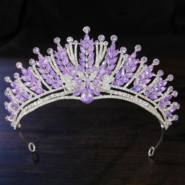 Luxury colorful glass crystal statement wedding birthday hair crown