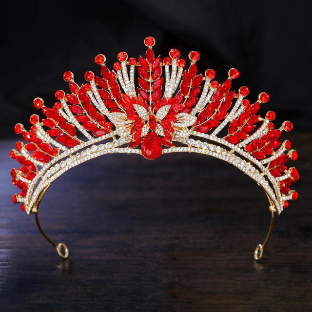 Luxury colorful glass crystal statement wedding birthday hair crown