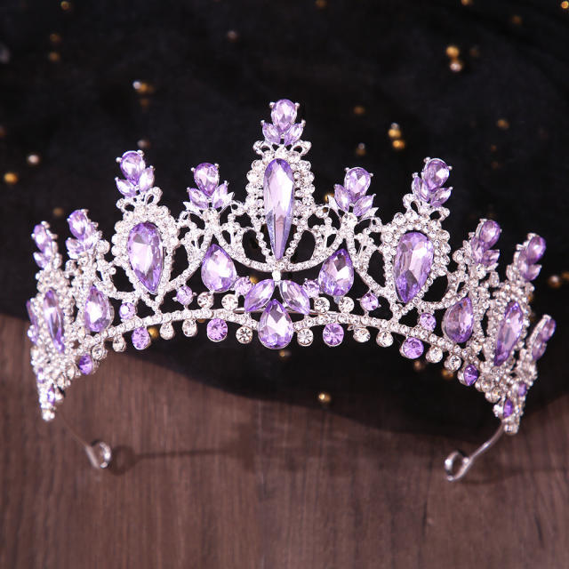 Delicate colorful glass cystal statement wedding hair crown