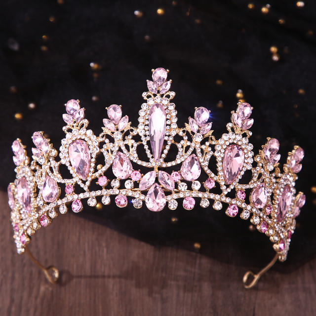 Delicate colorful glass cystal statement wedding hair crown