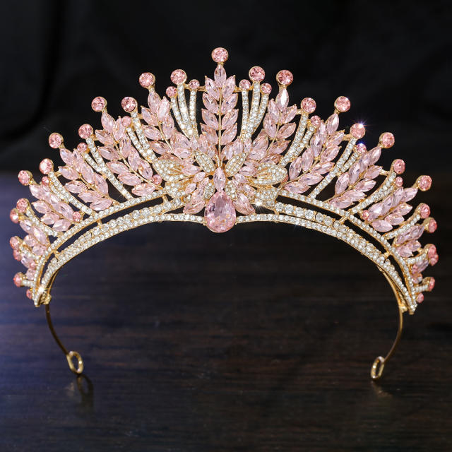 Luxury colorful glass crystal statement wedding birthday hair crown