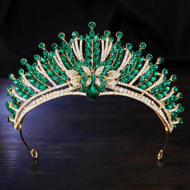 Luxury colorful glass crystal statement wedding birthday hair crown