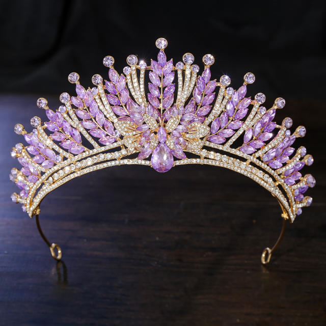 Luxury colorful glass crystal statement wedding birthday hair crown