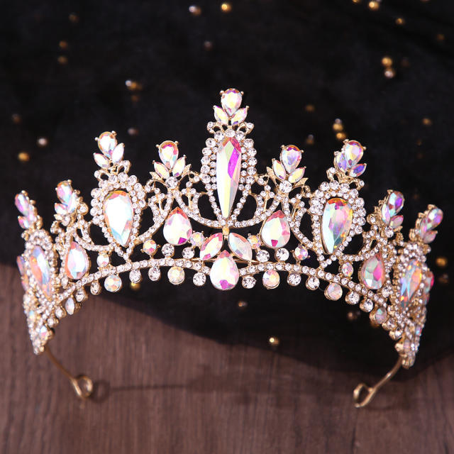 Delicate colorful glass cystal statement wedding hair crown