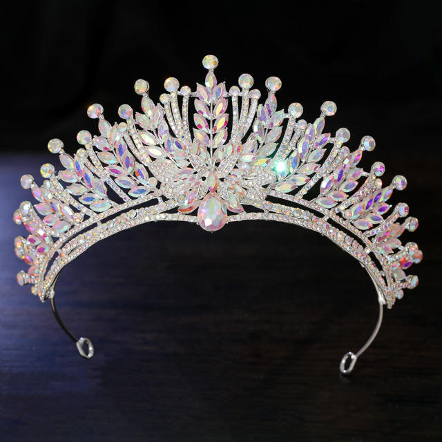 Luxury colorful glass crystal statement wedding birthday hair crown