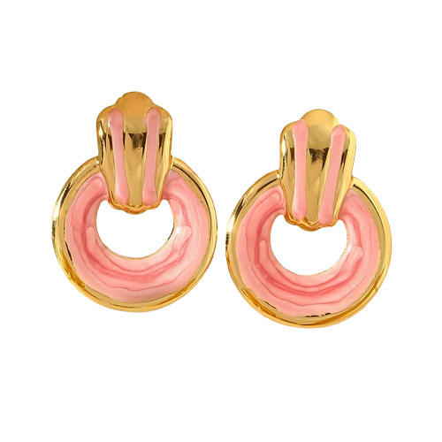 Geometric color enamel circle stainless steel earrings