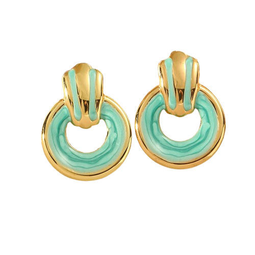 Geometric color enamel circle stainless steel earrings