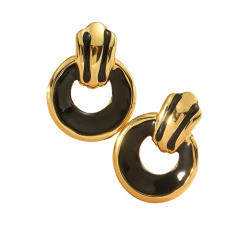 Geometric color enamel circle stainless steel earrings