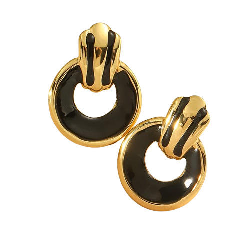 Geometric color enamel circle stainless steel earrings