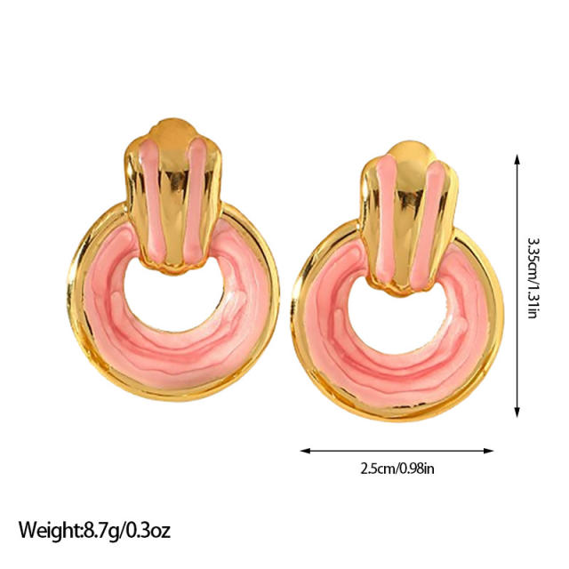 Geometric color enamel circle stainless steel earrings