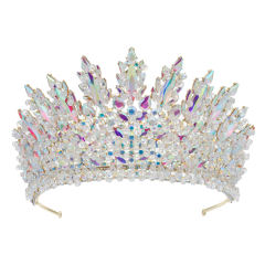 Delicate handmade colorful crystal bead wedding hair crown party queen hair accessory