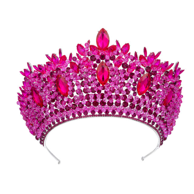 Luxury handmade colorful crystal bead tall hair crown wedding crown for women