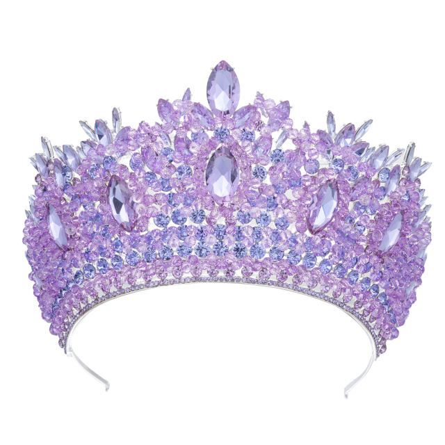 Luxury handmade colorful crystal bead tall hair crown wedding crown for women