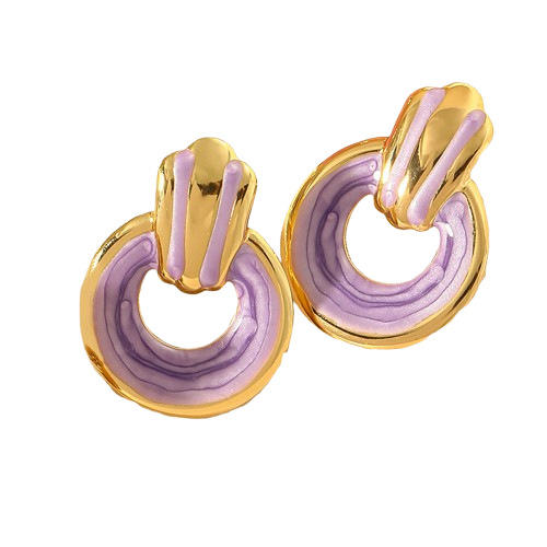 Geometric color enamel circle stainless steel earrings