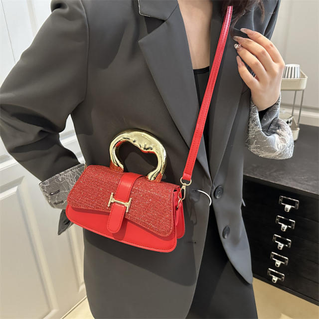 Trendy New Women's Large-Capacity Simple Textured Metal Handbag Shoulder bag