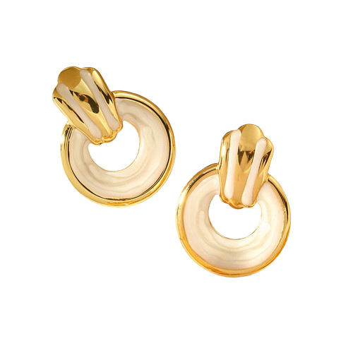 Geometric color enamel circle stainless steel earrings