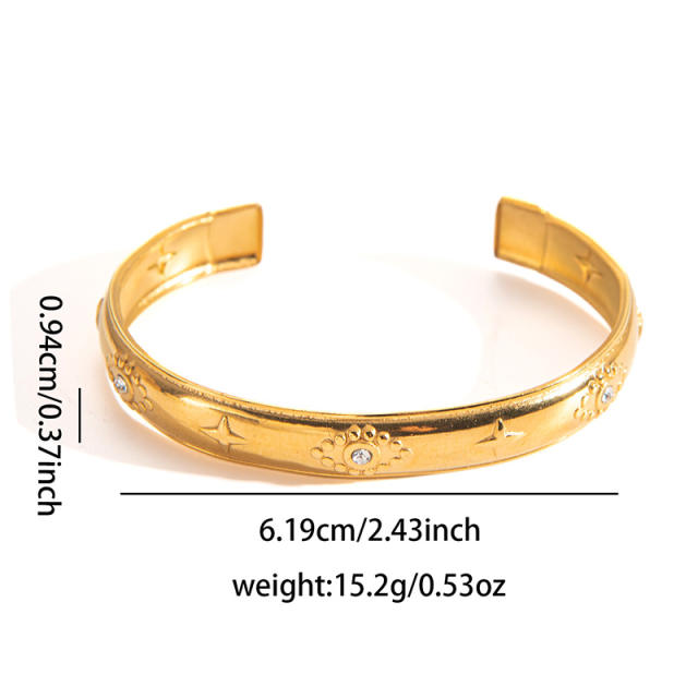 Gold plated hollow out design stainless steel bangle bracelet