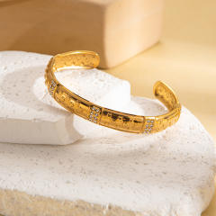 Gold plated hollow out design stainless steel bangle bracelet