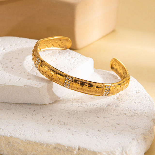 Gold plated hollow out design stainless steel bangle bracelet