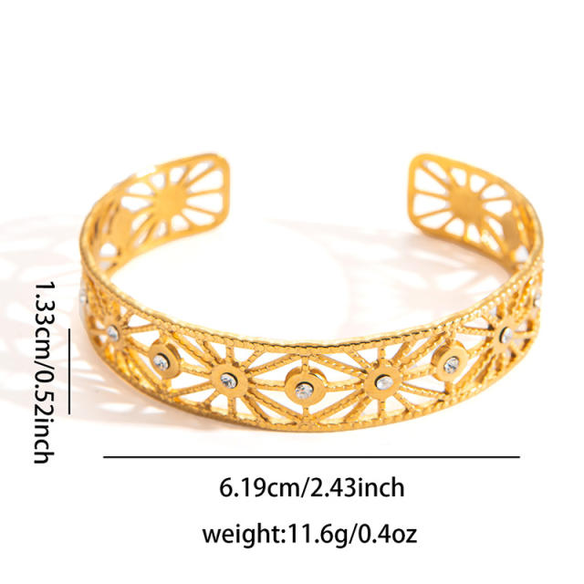Gold plated hollow out design stainless steel bangle bracelet