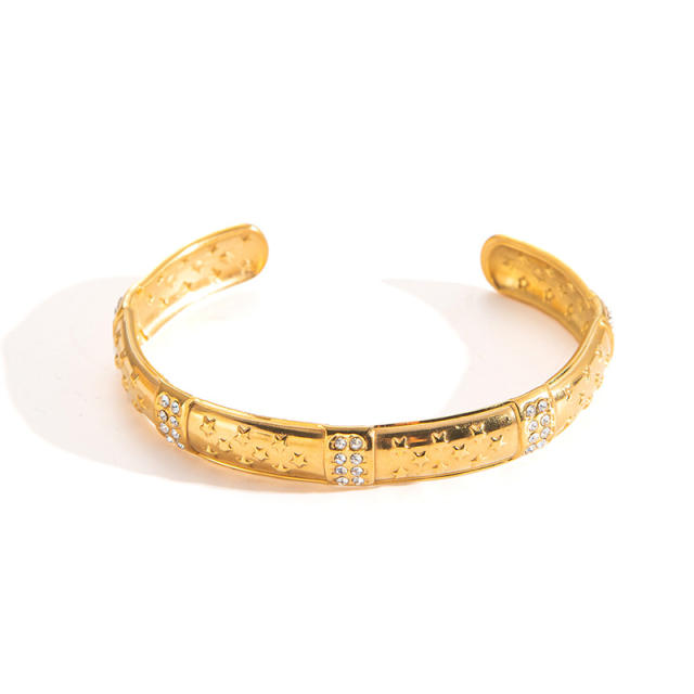 Gold plated hollow out design stainless steel bangle bracelet