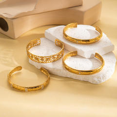 Gold plated hollow out design stainless steel bangle bracelet