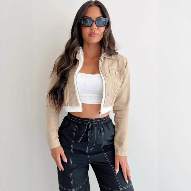 Street look denim jacket crop jacket for women