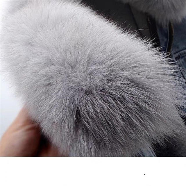 Autumn winter New detachable faux fox fur rabbit fur liner Denim coat