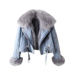 Autumn winter New detachable faux fox fur rabbit fur liner Denim coat