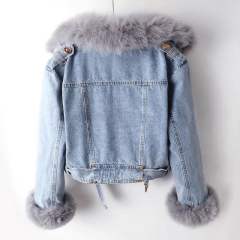 Autumn winter New detachable faux fox fur rabbit fur liner Denim coat