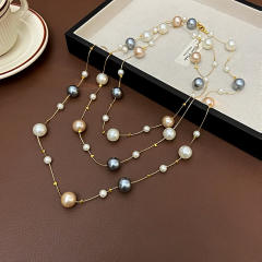 Vintage multi layer pearl bead long necklace