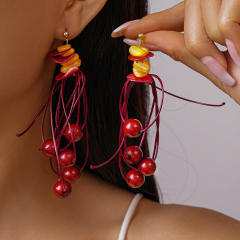 Holiday red color acrylic bead dangle earrings