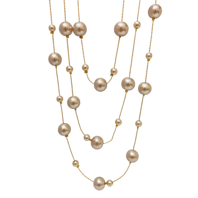 Vintage multi layer pearl bead long necklace