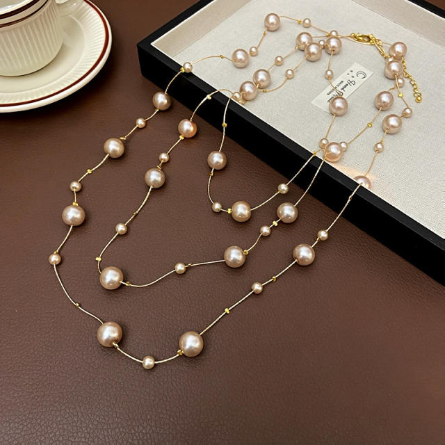 Vintage multi layer pearl bead long necklace