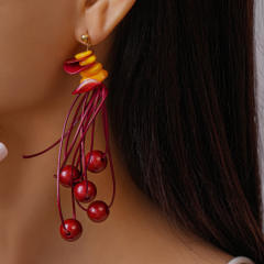 Holiday red color acrylic bead dangle earrings