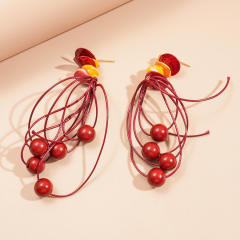 Holiday red color acrylic bead dangle earrings