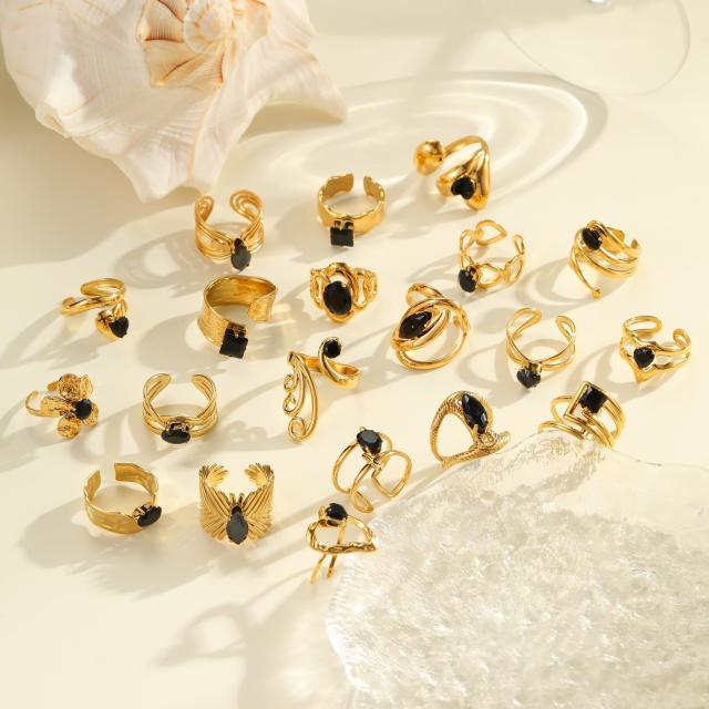 Vintage black cubic zircon inlaid stainless steel rings