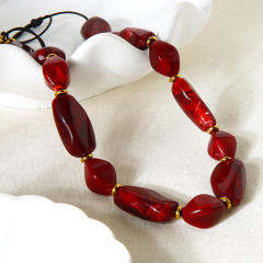 Autumn winter new dark red acrylic bead necklace bracelet suit